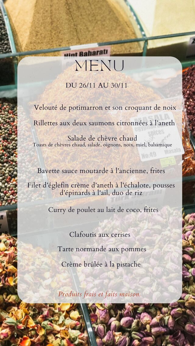 Menu du 26/11/24 au 30/11/24