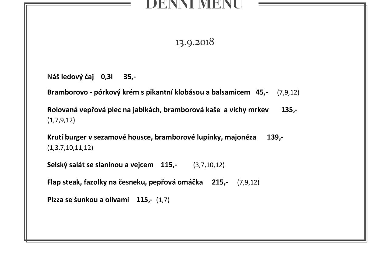 Denní nabídka restaurace VIVO Domenico