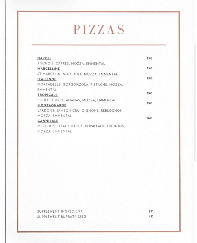 Carte des pizzas 
