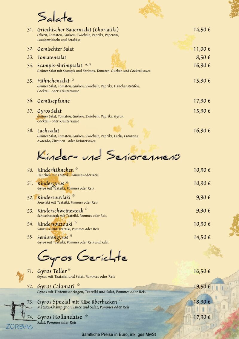 Salate, Kinder- und Seniorenteller, Gyros Gerichte 2/7