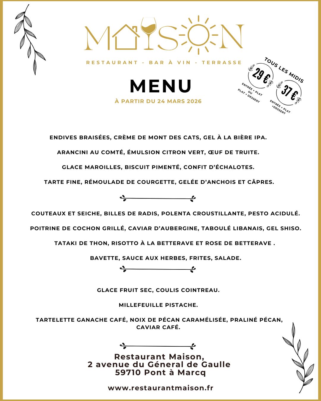 Menu du midi 24 mars