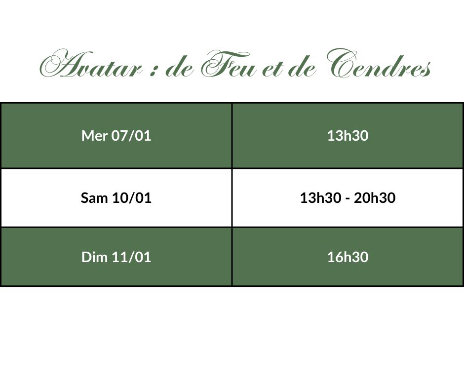 Avatar : de Feu et de Cendres - Horaires