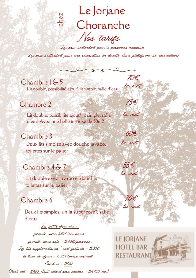 Tarification hotel 2025