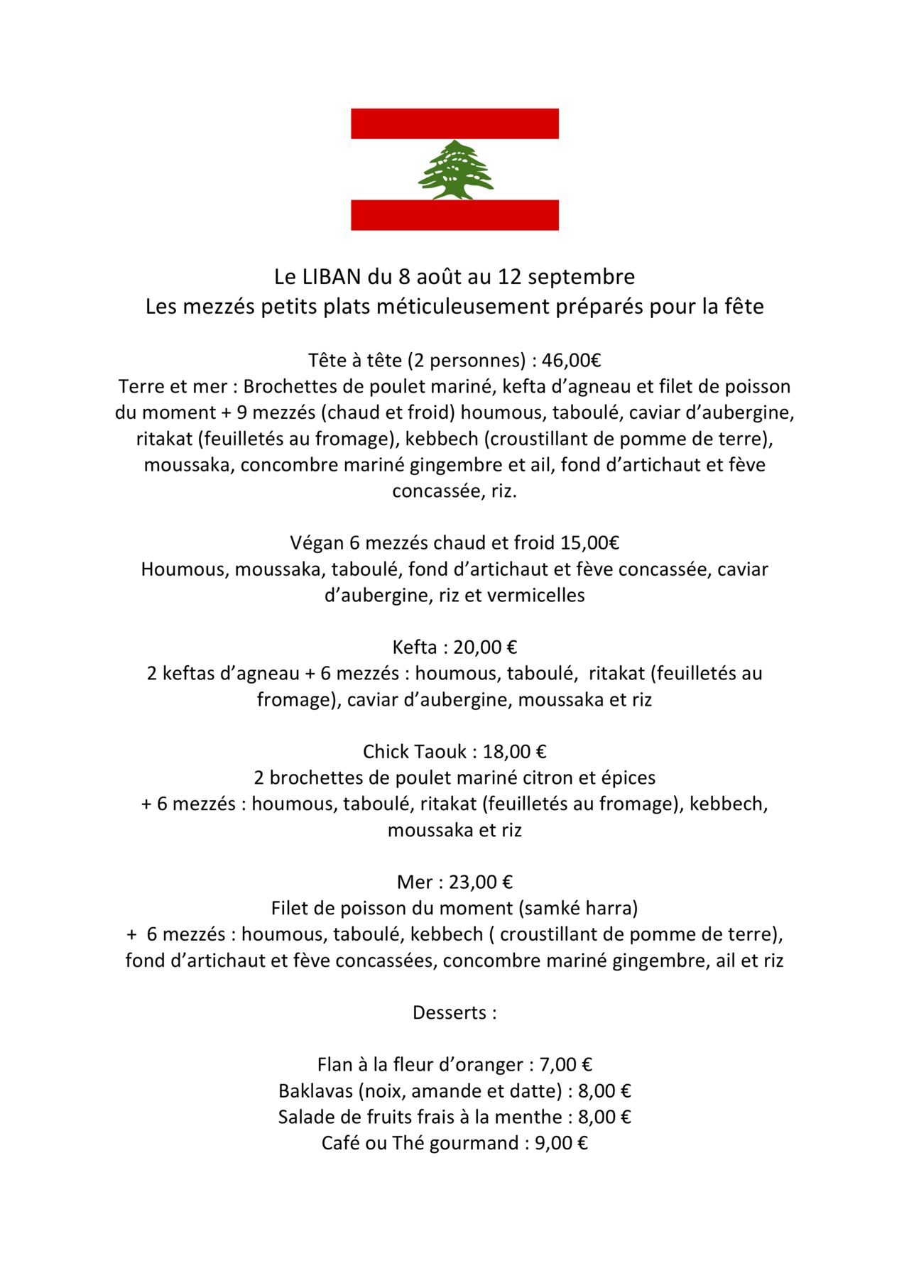 Menu du LIBAN