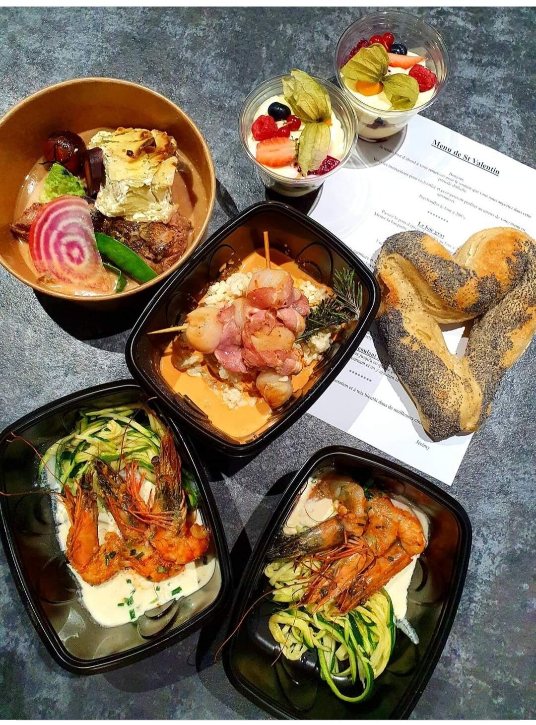 Tous nos plats sont disponibles à emporter.
Notre menu de la Saint Valentin