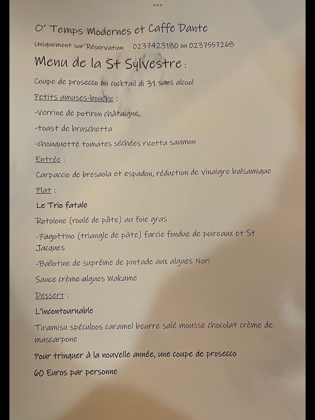 Menu pour le 31 Décembre !