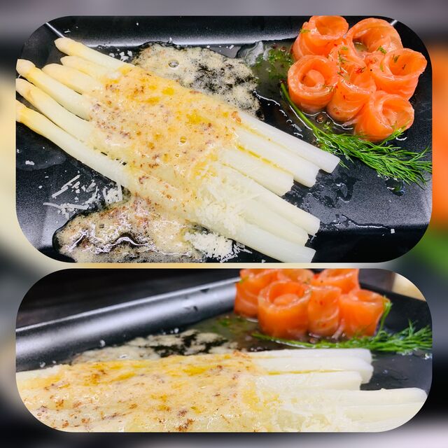 Hausgebeizter Lachs mit Spargel 