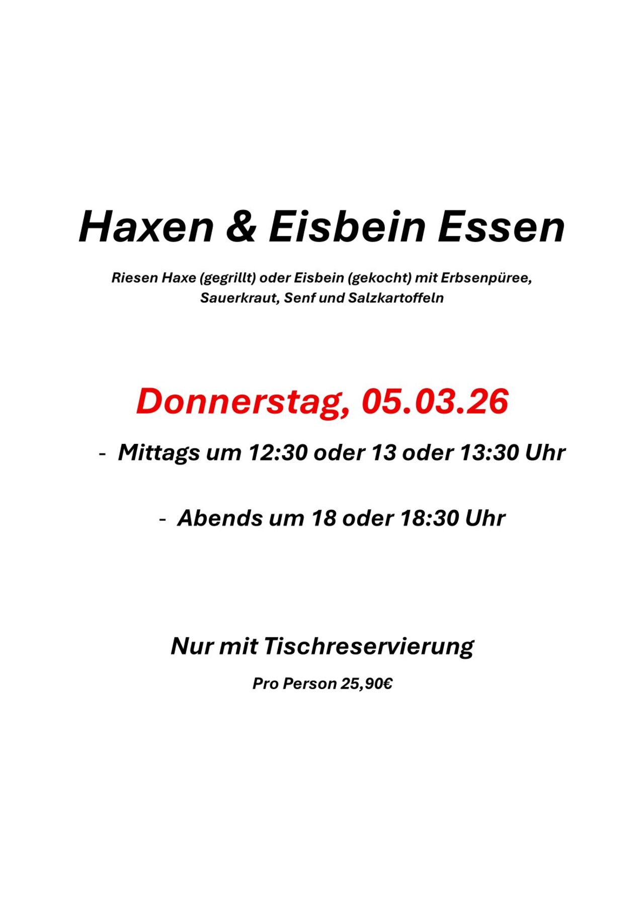 Riesen Haxen- und Eisbeinessen