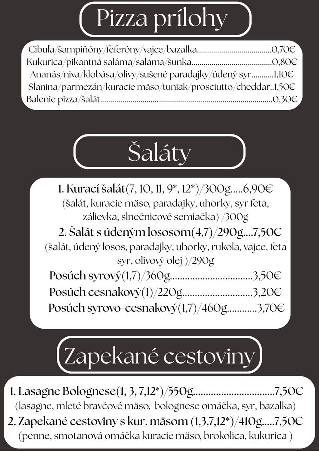 Prílohy, šaláty, zapekané cestoviny