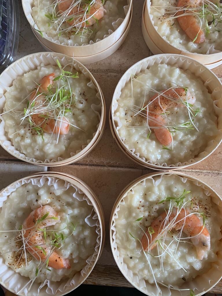 Risotto parmesan crevettes et une pointe de piment d'espelette.