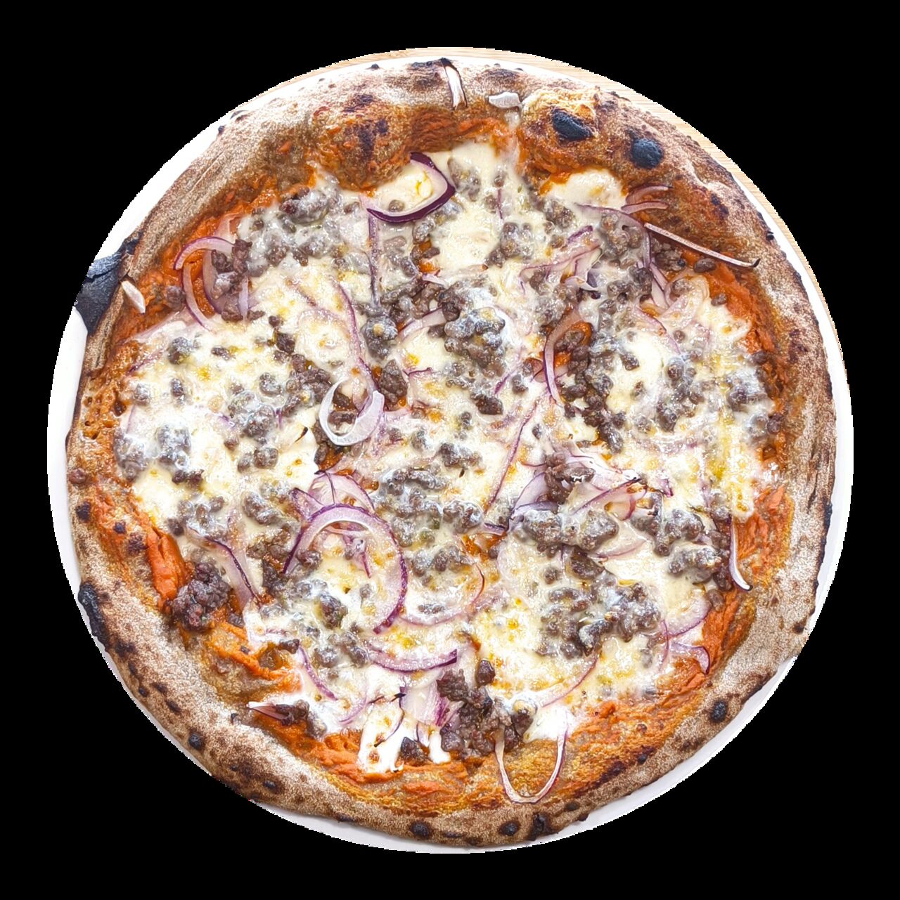 Mars La Bolognese - base Bolognaise maison, mozzarella FDL, oignons rouges, viande de bœuf hachée, provolone