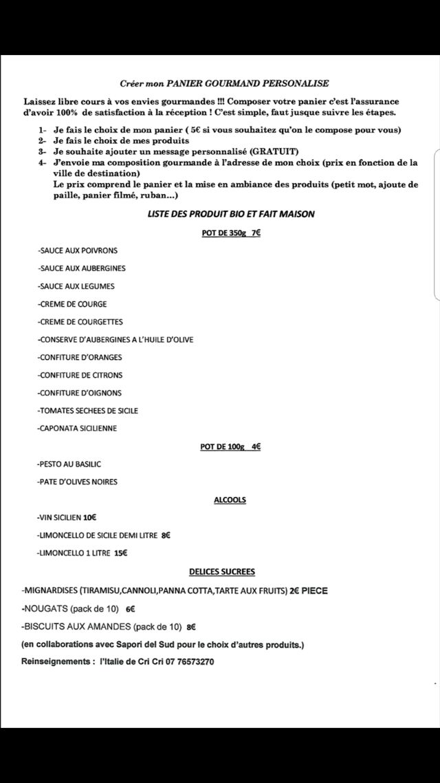 LISTE DE CHOIX PANIERS GOURMANDS