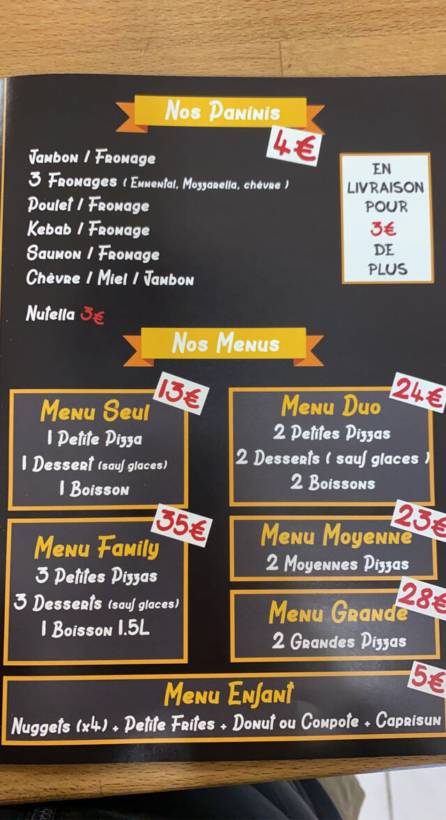 Nos paninis et menus
