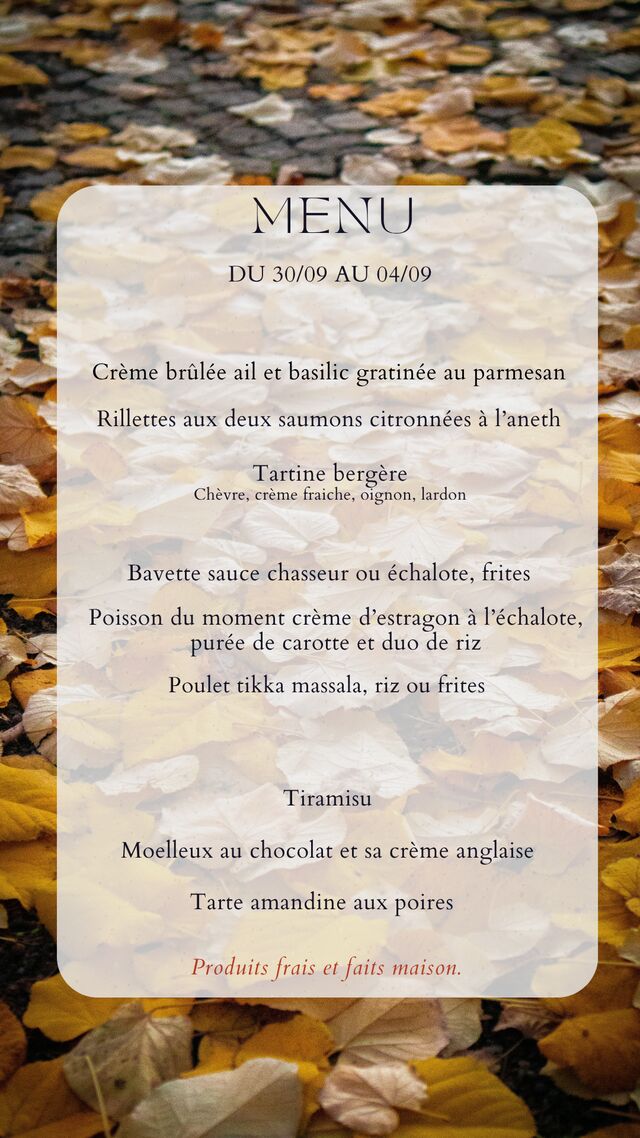 Menu du 30/09/25 au 04/10/25