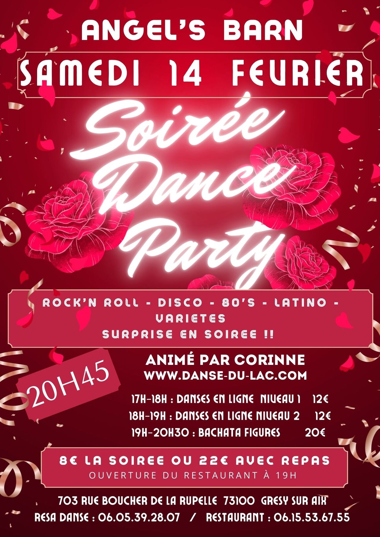SAMEDI 14 FEVRIER : soirée DANCE PARTY ST VALENTIN