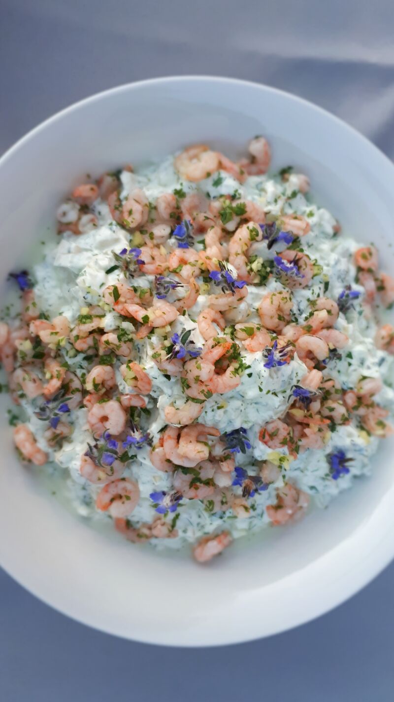 Salade de fenouil au yaourt grec, fleurs de bourrache