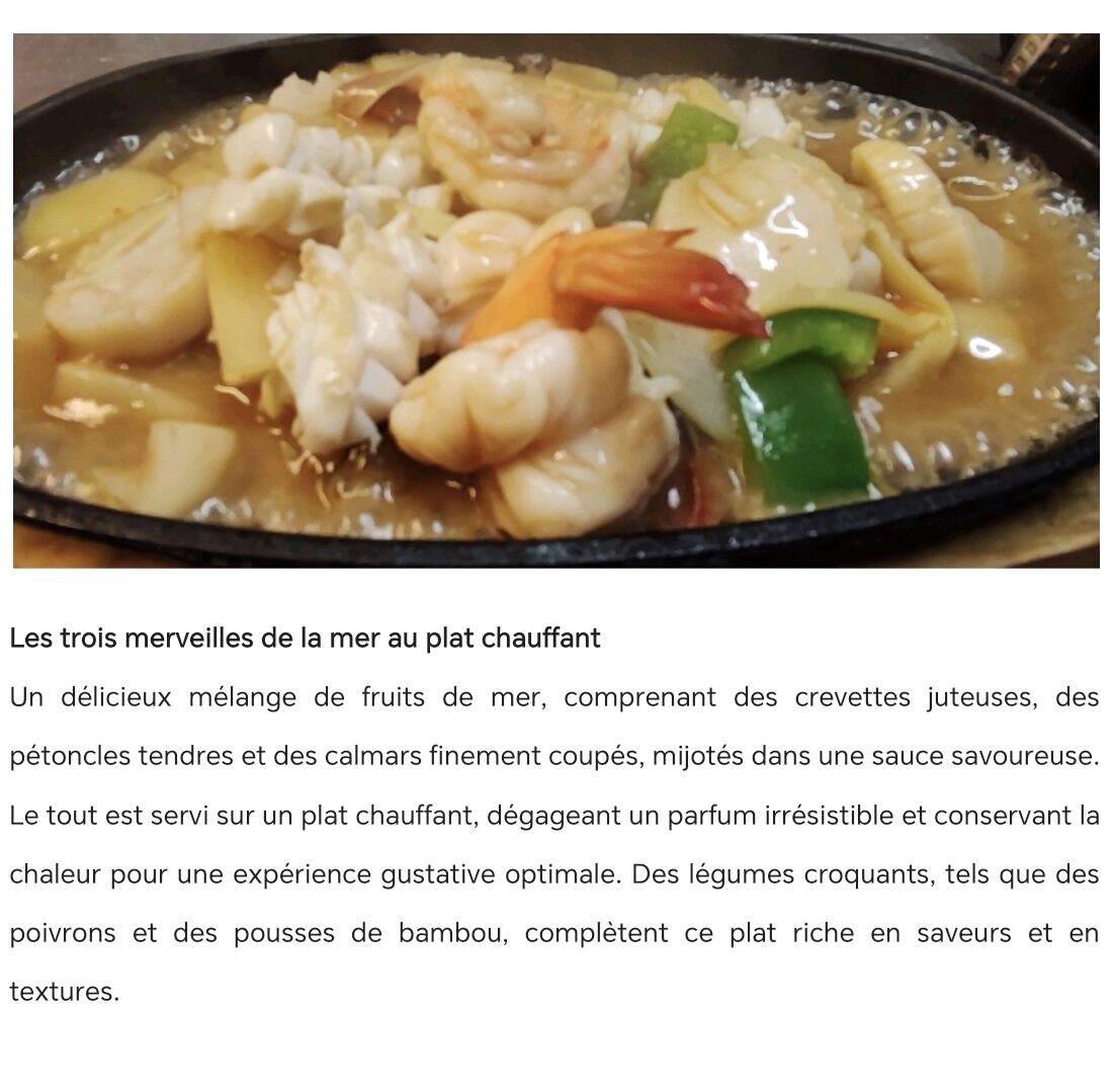 Les trois merveilles de la mer au plat chauffant