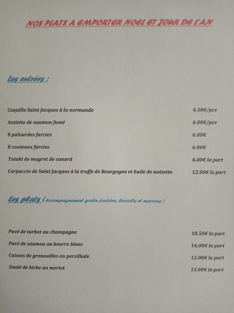 Menu des fêtes ?
Reservations conseillées avant le 15 décembre au 07 70 57 38 32 