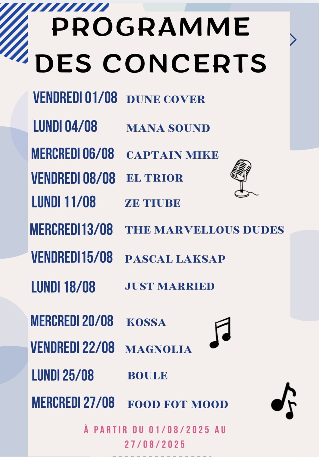 Programme concerts août
