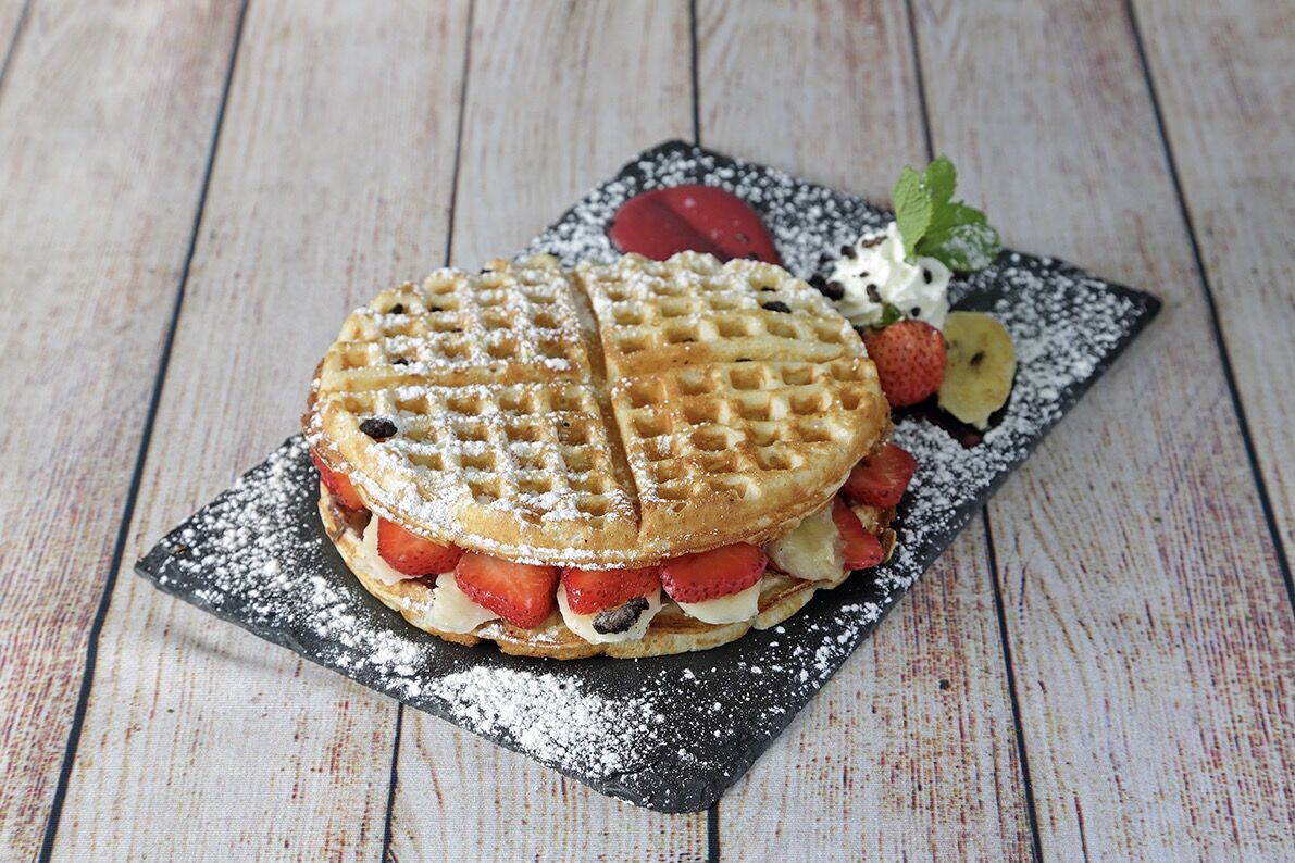 Waffle Nutella, Fraise, Banane, Glace vanille 