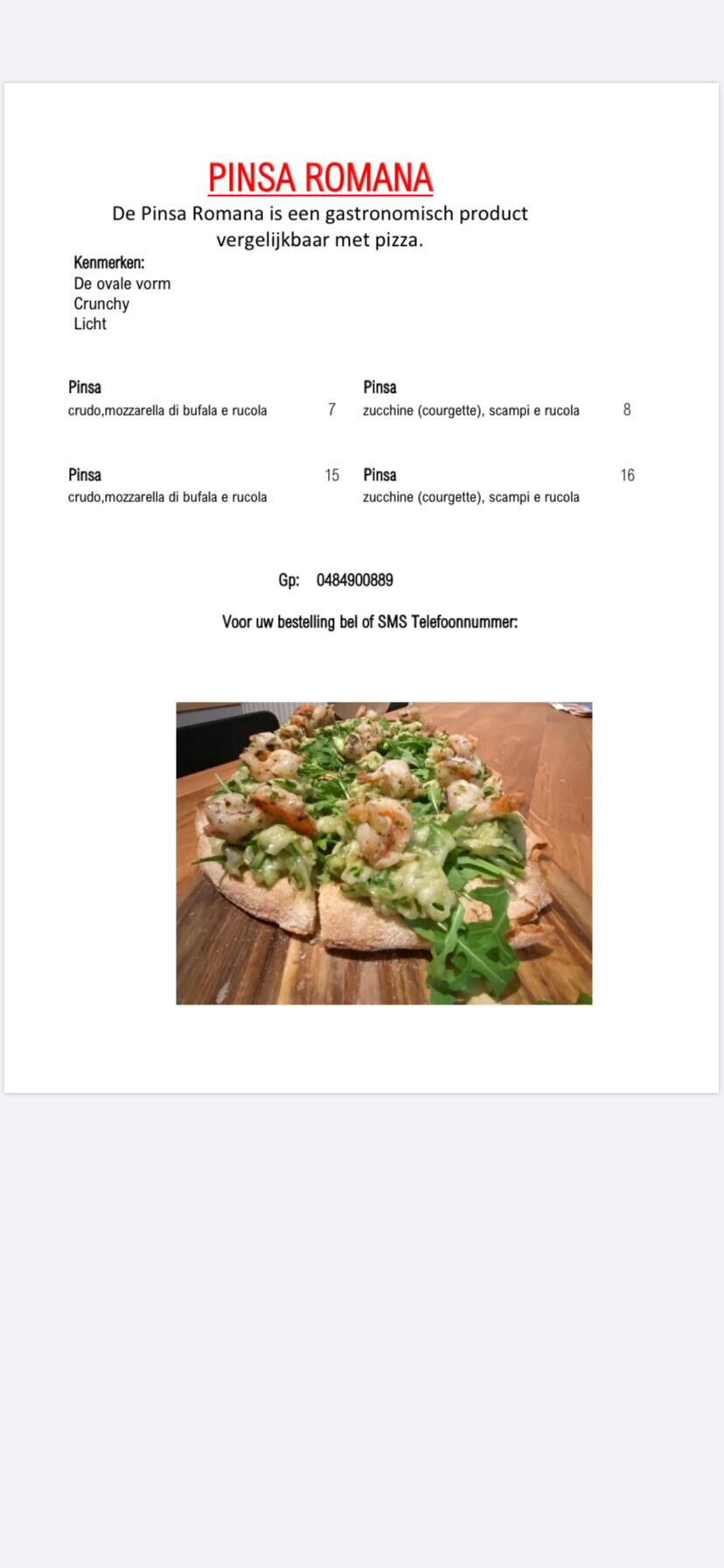 Menù pinsa romana
Afhaal of thuislevering