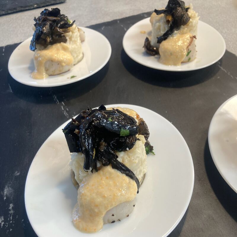 ST Jacques snackées risotto trompettes de la mort