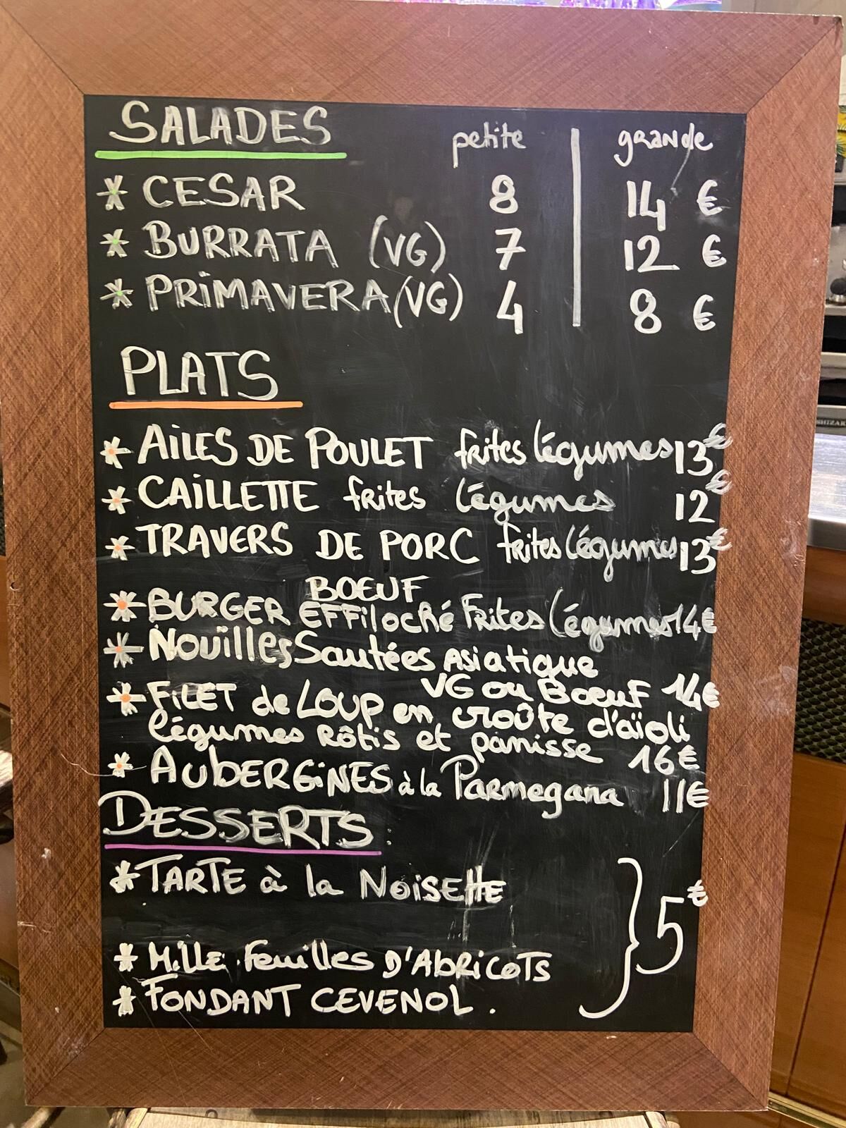Menu à l'ardoise, selon le marché