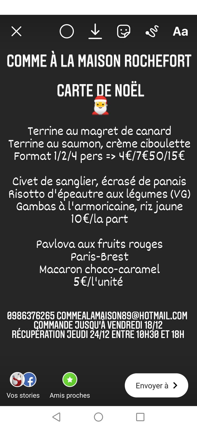 Menu de Noël à commander !!! 