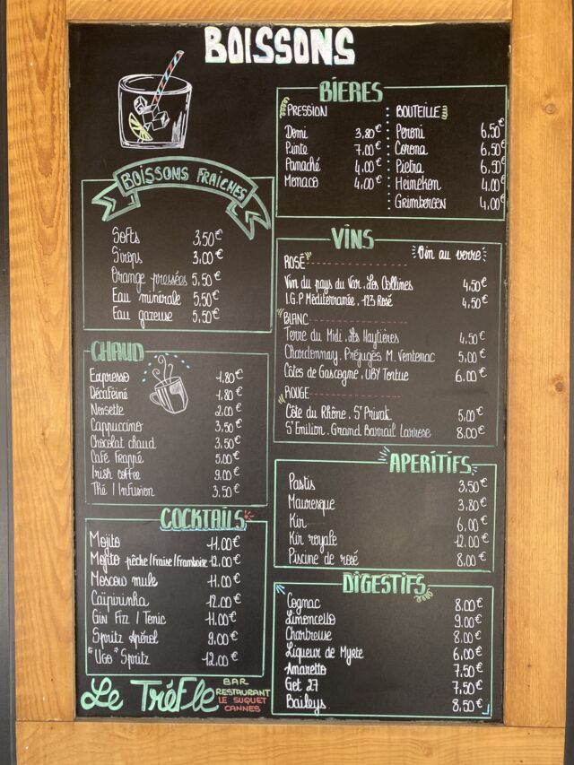 Cartes des boissons !