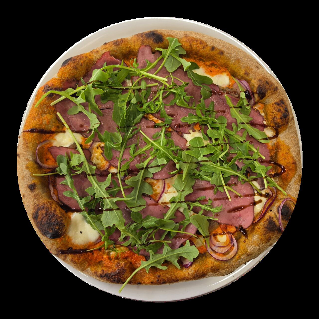 Juin La Braciata - crème poivrons rouges, aubergines, bufala et pastrami