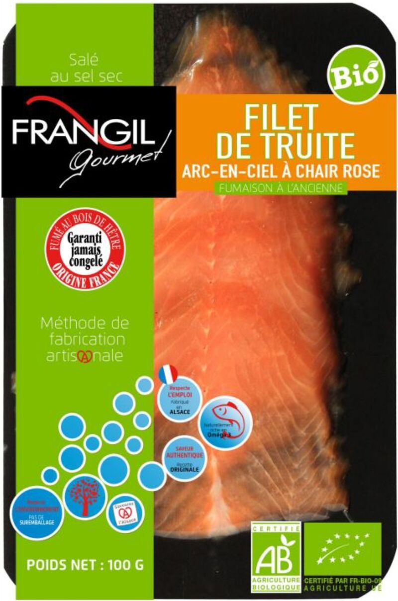 Filets de truite BIO AEC à chair rose fumés à l'ancienne prétranchés - 100gr - 6,63€