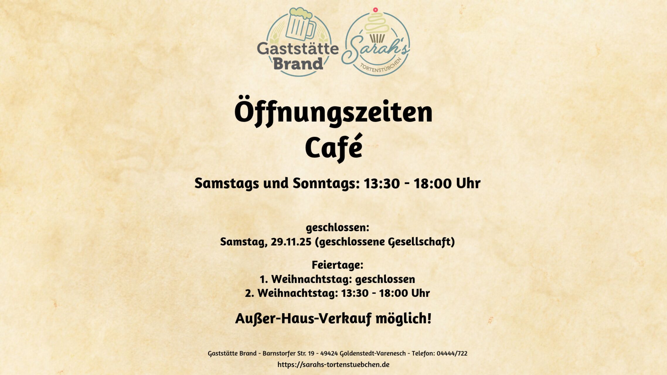 Öffnungszeiten Café