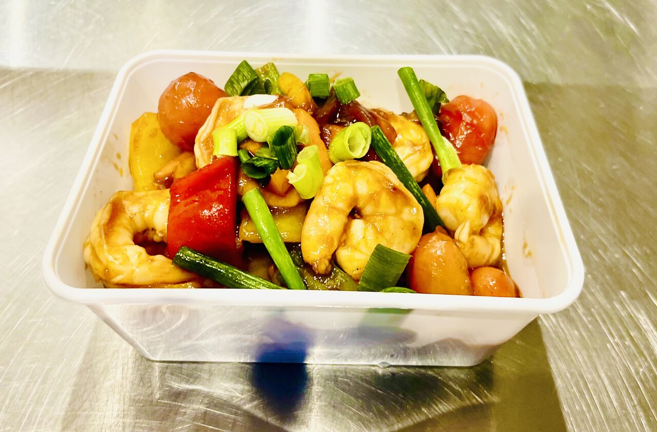 Garnelen süß-sauer mit Gemüse & Reis als Beilage