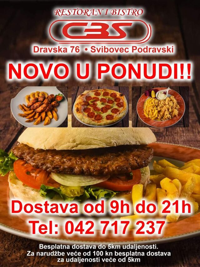 NOVO U PONUDI
Hamburger CBS
BBQ krilca sa prilogom
Pikantno panirana krilca sa prilogom
BBQ rebreca sa prilogom
