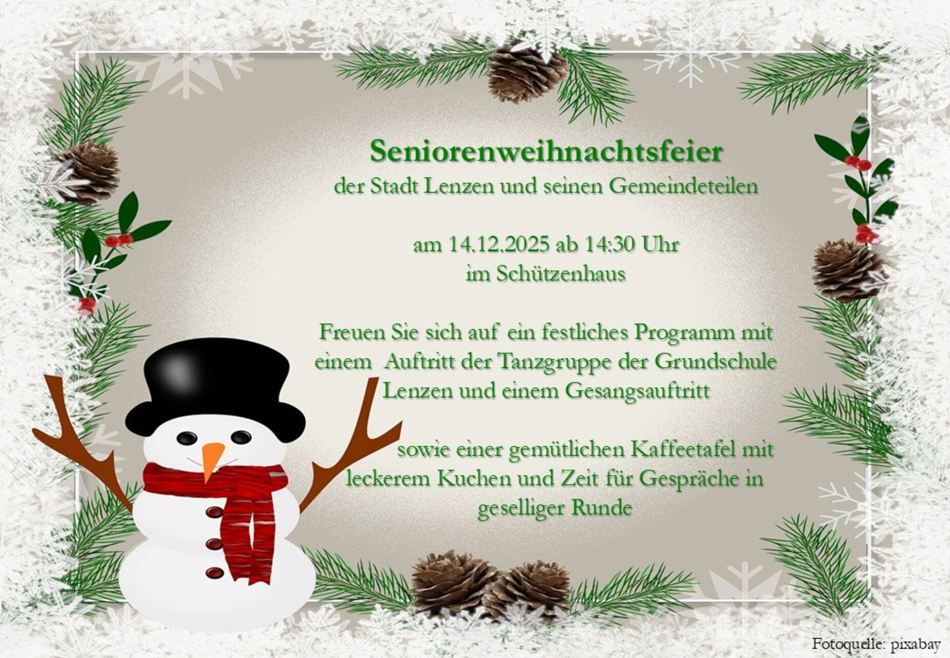 14.12.2025; 14:30 Uhr - Seniorenweihnachtsfeier Lenzen