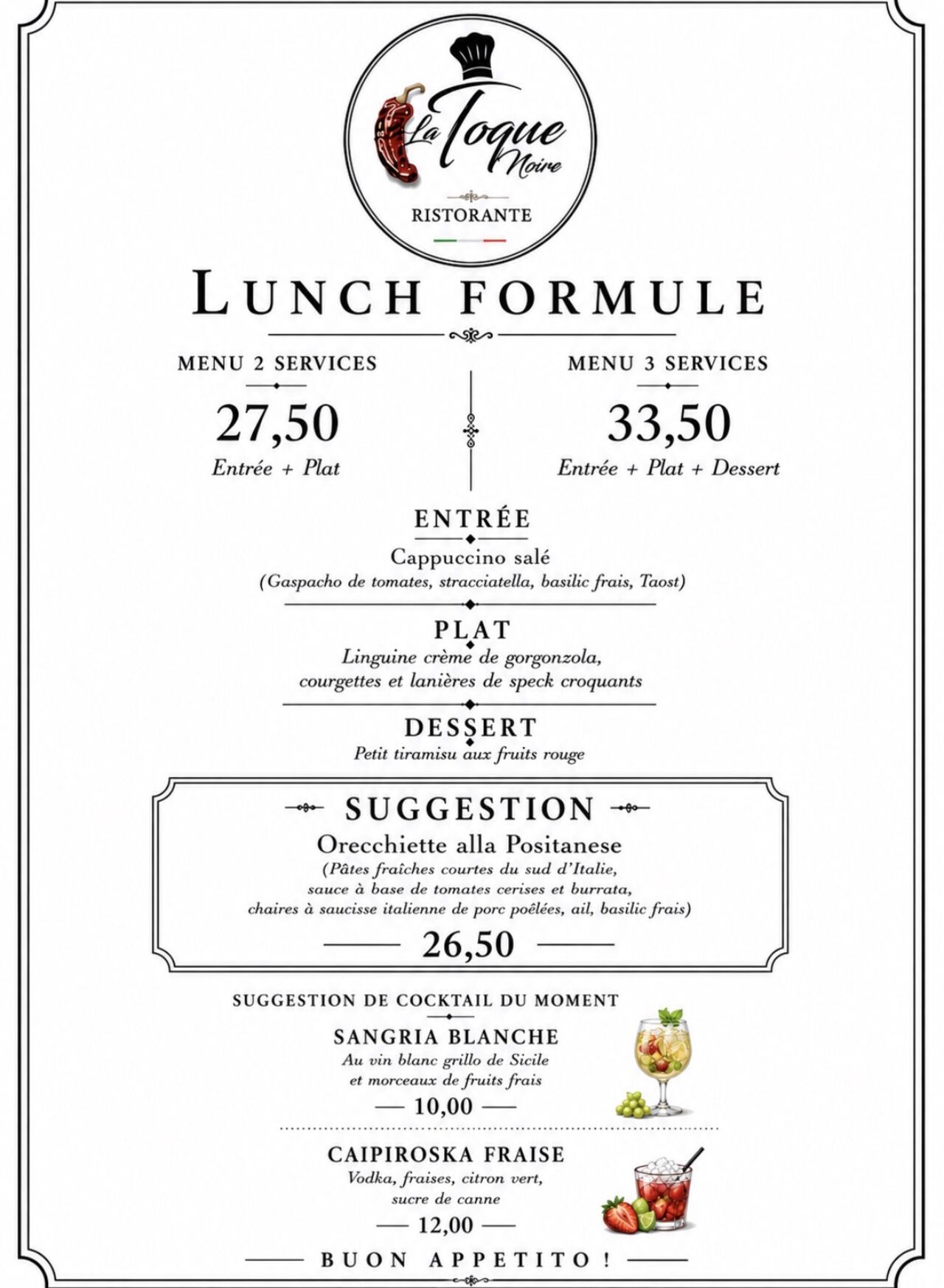 Lunch et suggestion de la semaine