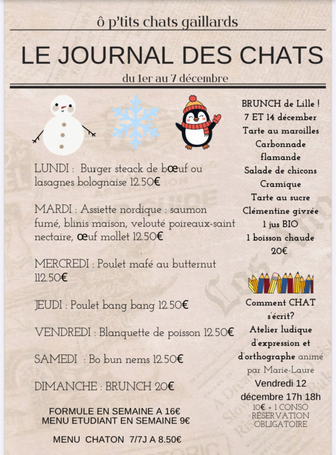 Menu du 1er au 7 décembre
