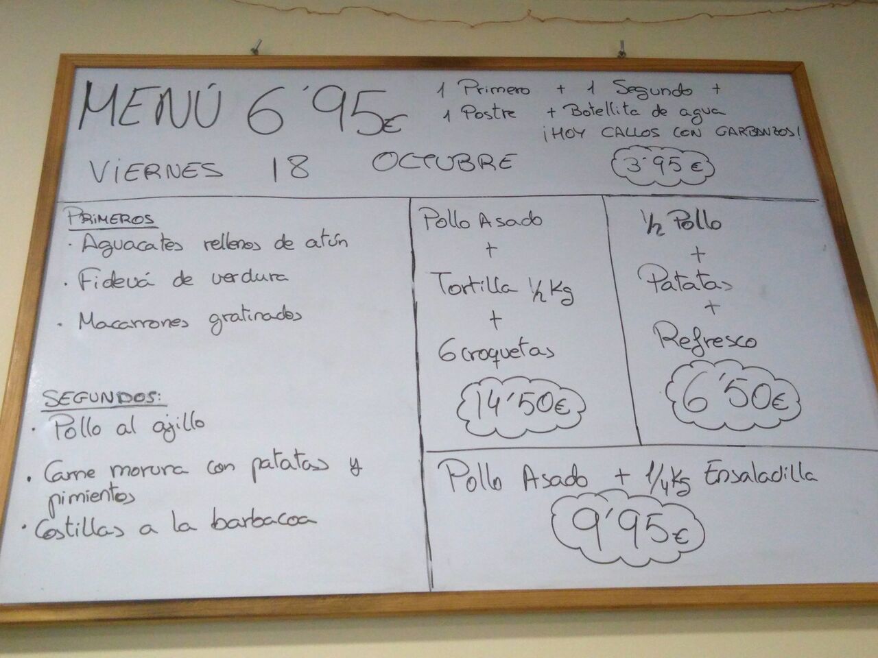 Menú del 18 de Octubre 