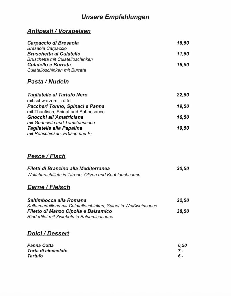 Unsere Tafel mit Empfehlungen.Wir beraten Sie gerne!