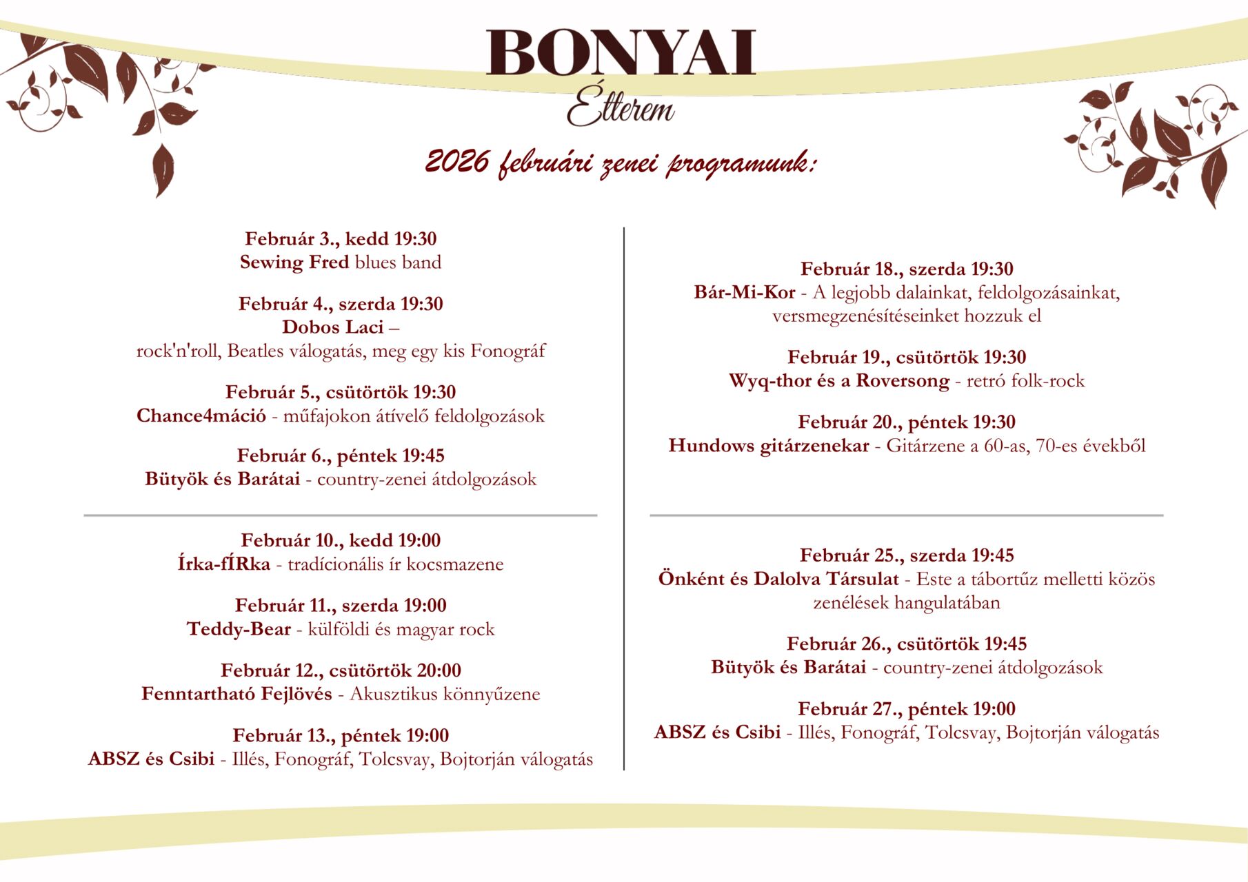 Februári zenei programunk:
