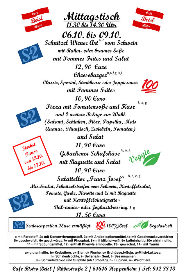 Mittagtisch 06.10.2025 bis 09.10.2025