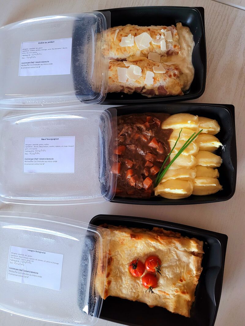 Endives au jambon, bœuf bourguignon et lasagne bolognaise