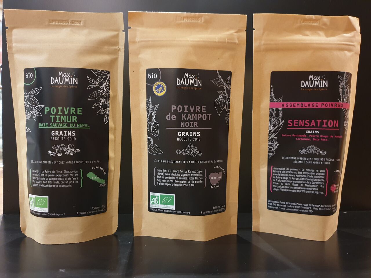 Notre sélection de poivres en grains d d'exception bio.