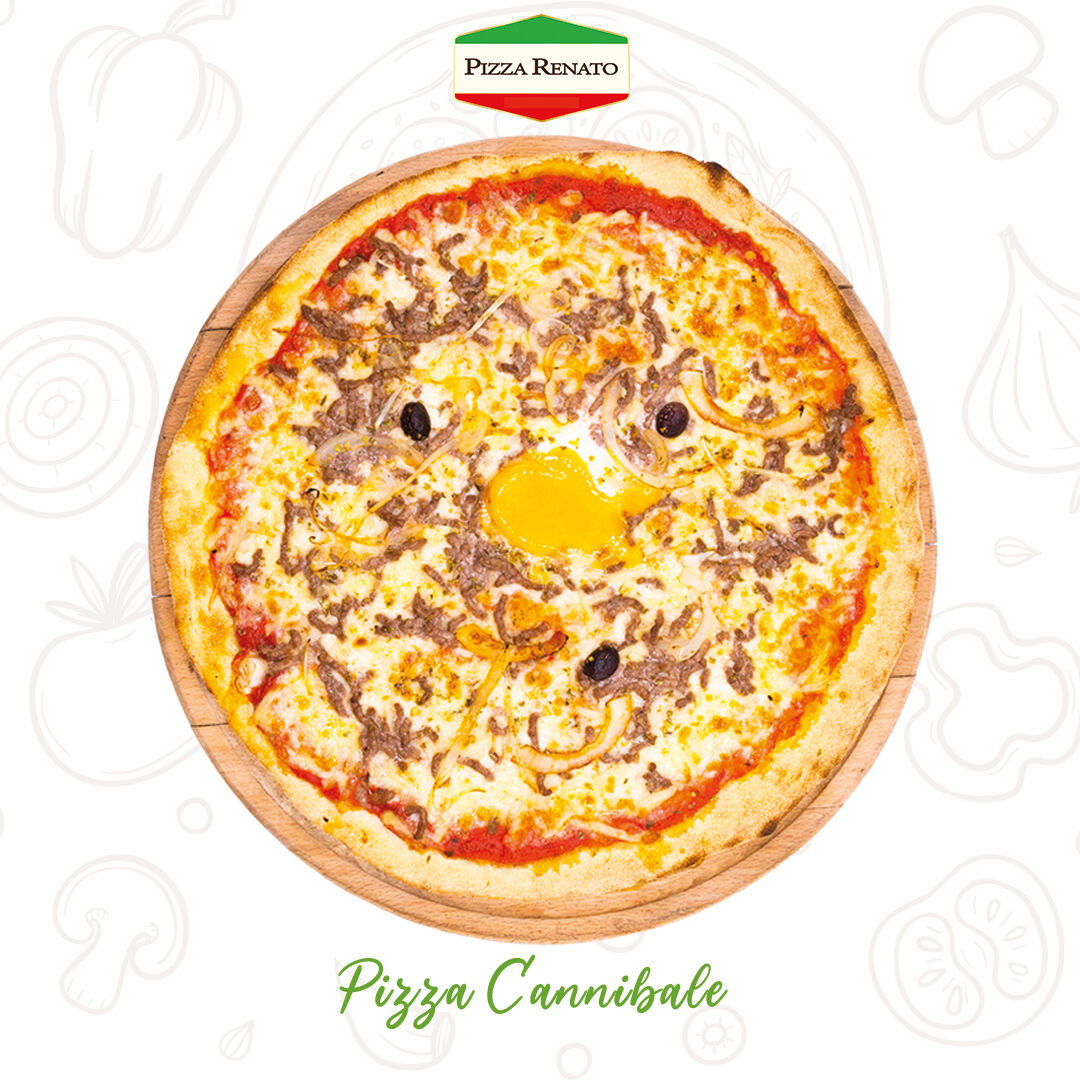 Tomates, fromage, viande hachée, oignons, œufs, olives et origan. 33 cm.