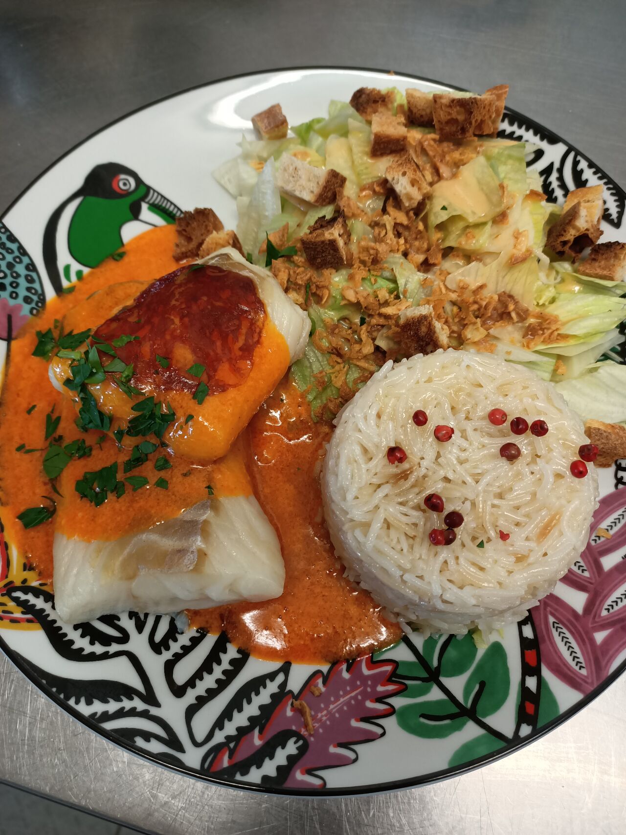 Dos de cabillaud sauce chorizo