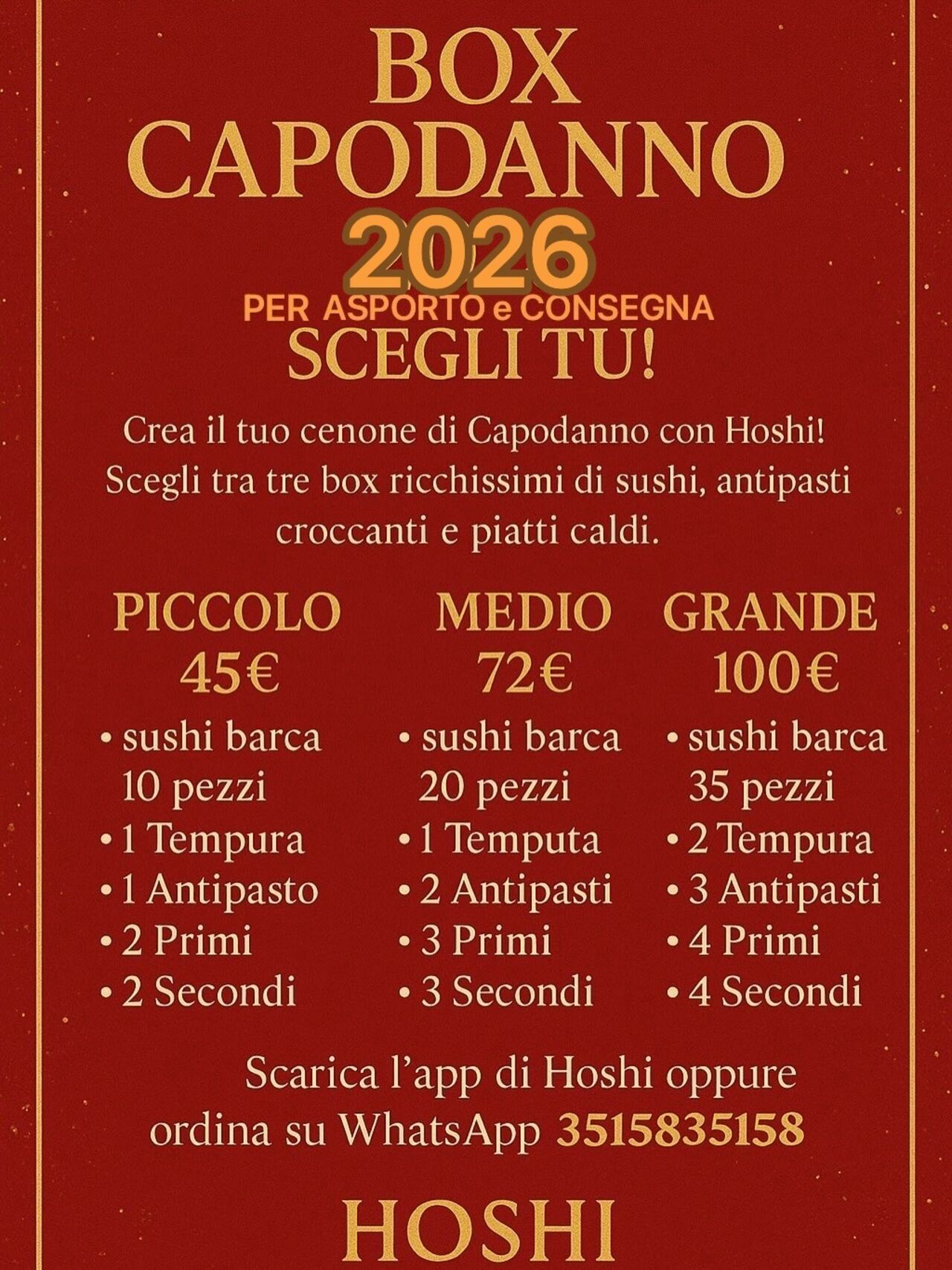 🎁 Disponibili anche le BOX per ASPORTO di Capodanno Perfette per festeggiare a casa con stile ✨