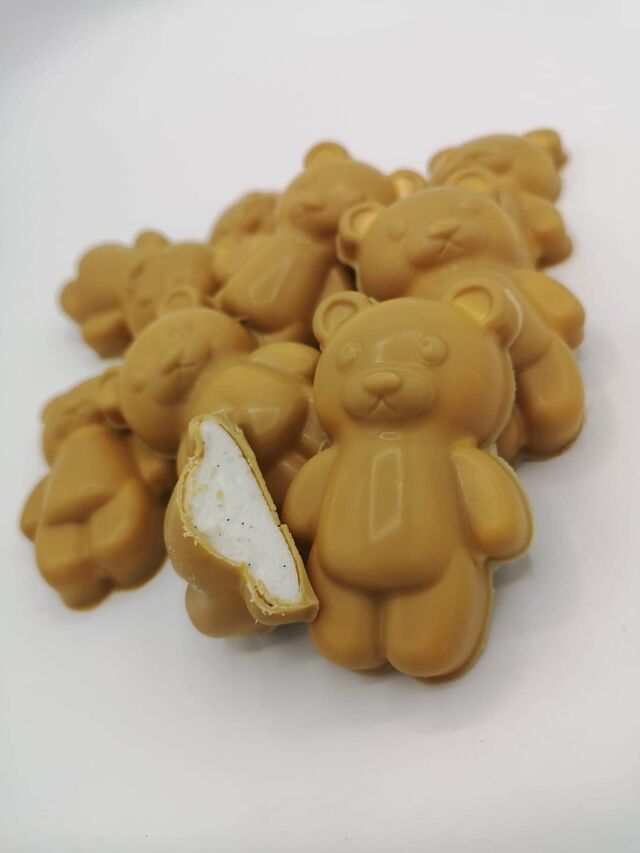 Ourson chocolat blanc caramélisé et guimauve vanille