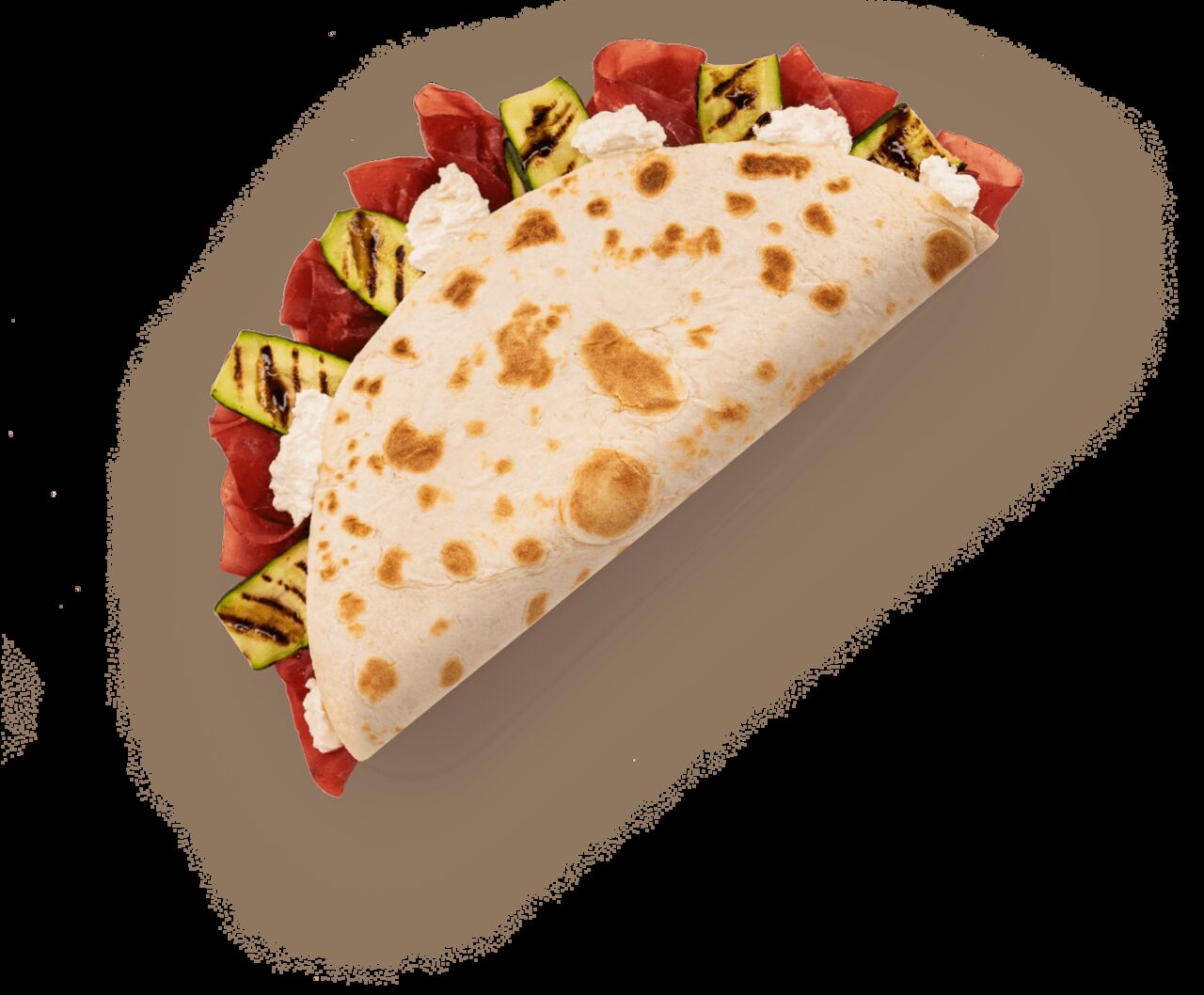 Bresaola, Squacquerone-Käse, Balsamico-Essig-Creme und gegrillte Zucchini.