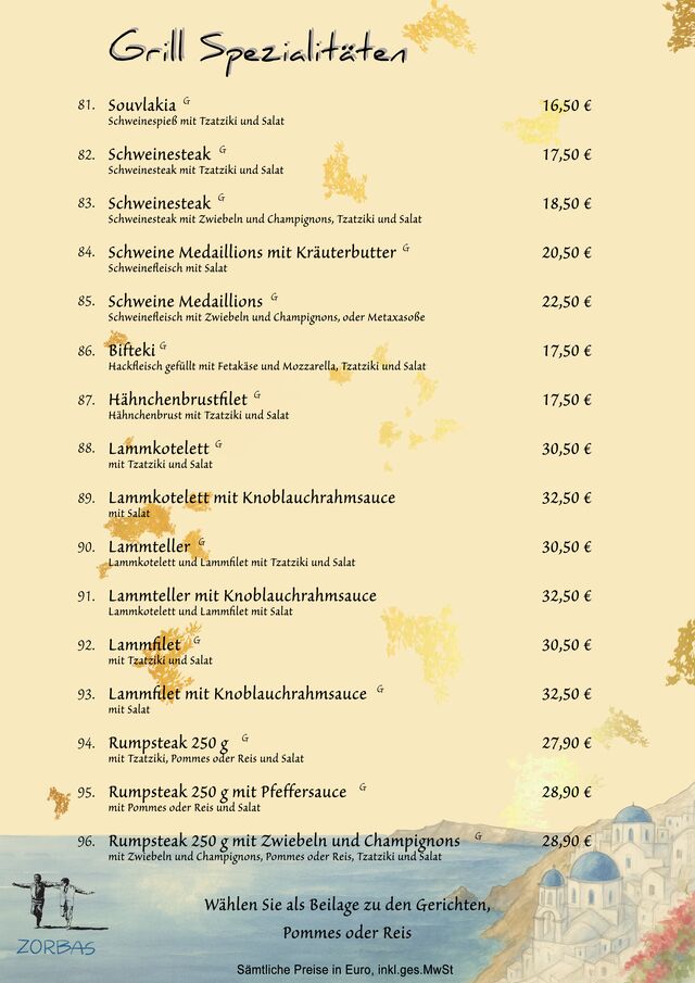 Speisekarte 3/7 Grill Spezialitäten