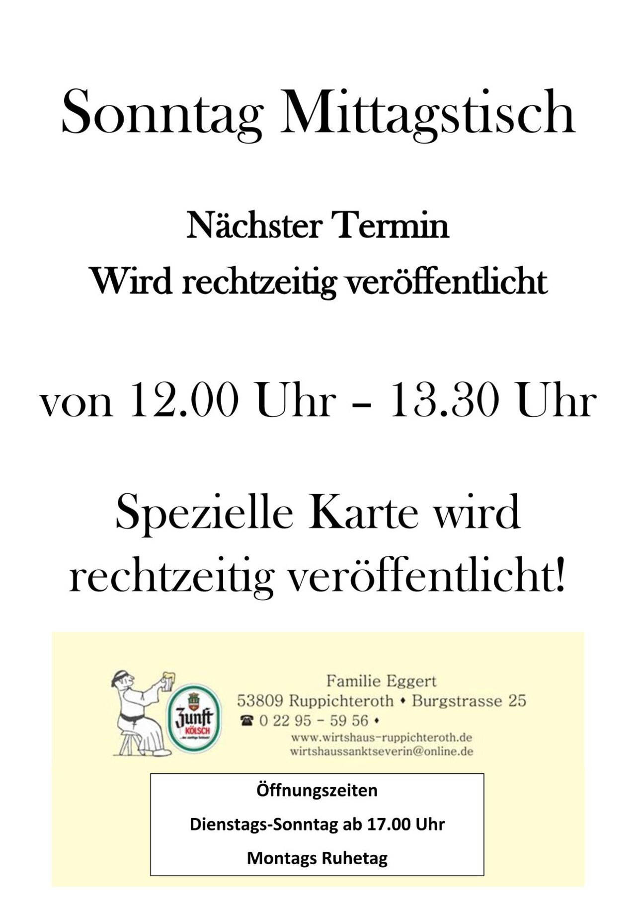 Mittagstisch im laufenden Jahr